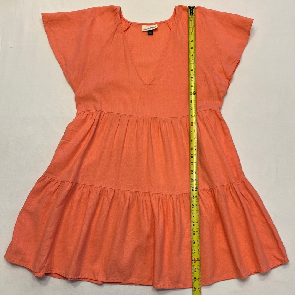 Universal Thread Coral Linen Blend Tiered V-Neck Coastal Cottage Mini Dress S - Picture 4 of 8